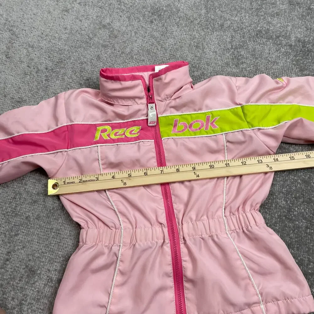 Reebok Toddler Girls Windbreaker Jacket 4T Pink Green Hooded Full Zip Retro y2k